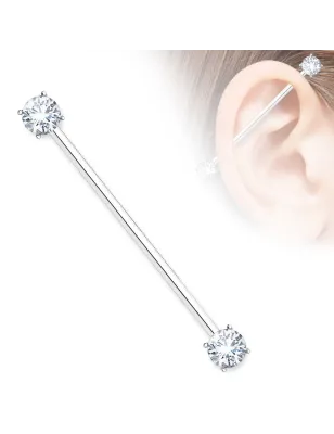 Piercing industriel oreille double zirconium blanc