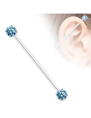 Piercing industriel oreille double zirconium turquoise