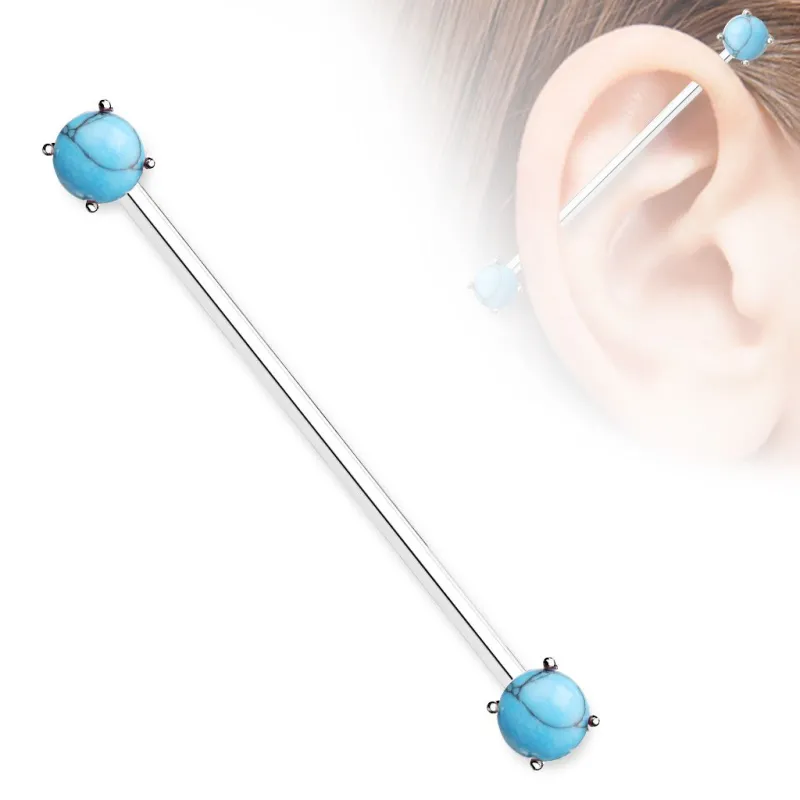 Piercing industriel double pierre turquoise