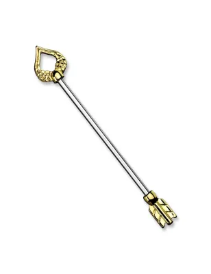 Piercing industriel flèche coeur et plume doré