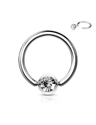 Piercing oreille téton anneau Captif Strass Blanc