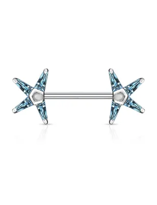 Piercing téton barbell zirconium étoile turquoise