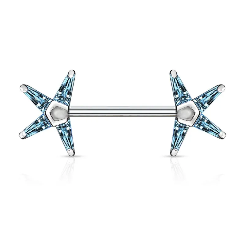 Piercing téton barbell zirconium étoile turquoise