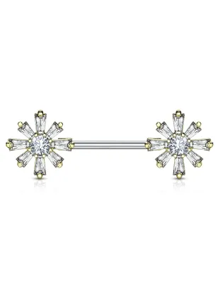 Piercing téton barbell zirconium fleurs doré