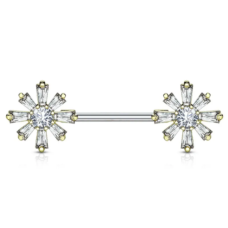Piercing téton barbell zirconium fleurs doré