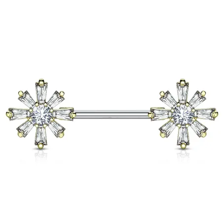 Piercing téton barbell zirconium fleurs doré