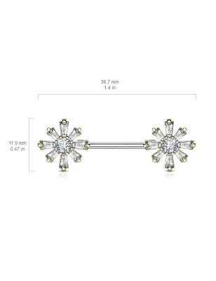 Piercing téton barbell zirconium fleurs doré