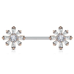 Piercing téton barbell zirconium fleurs rosé