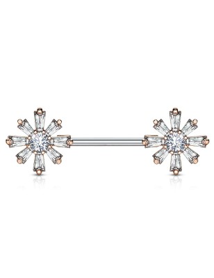 Piercing téton barbell zirconium fleurs rosé