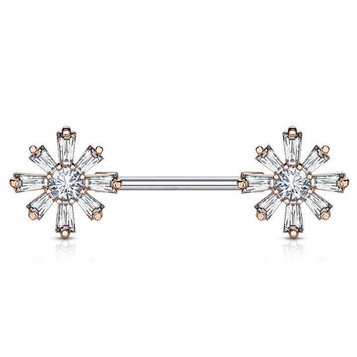 Piercing téton barbell zirconium fleurs rosé