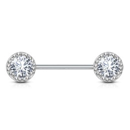 Piercing téton zirconium rond pavé de strass