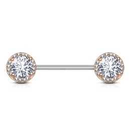 Piercing téton plaqué or rose zirconium rond pavé de strass