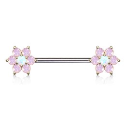 Piercing téton doré double fleurs opalite blanche