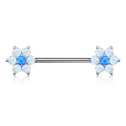 Piercing téton acier double fleurs opalite bleu