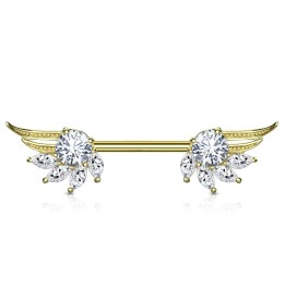 Piercing téton ailes d'ange zirconium marquise plaqué or