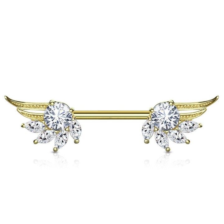 Piercing téton ailes d'ange zirconium marquise plaqué or