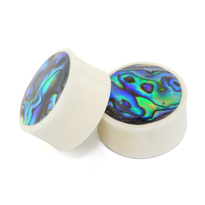 Piercing Plug Oreille Pierre Naturelle Ivoire Nacre Abalone - Bijou Piercing Plug, Tunnel, Ecarteur