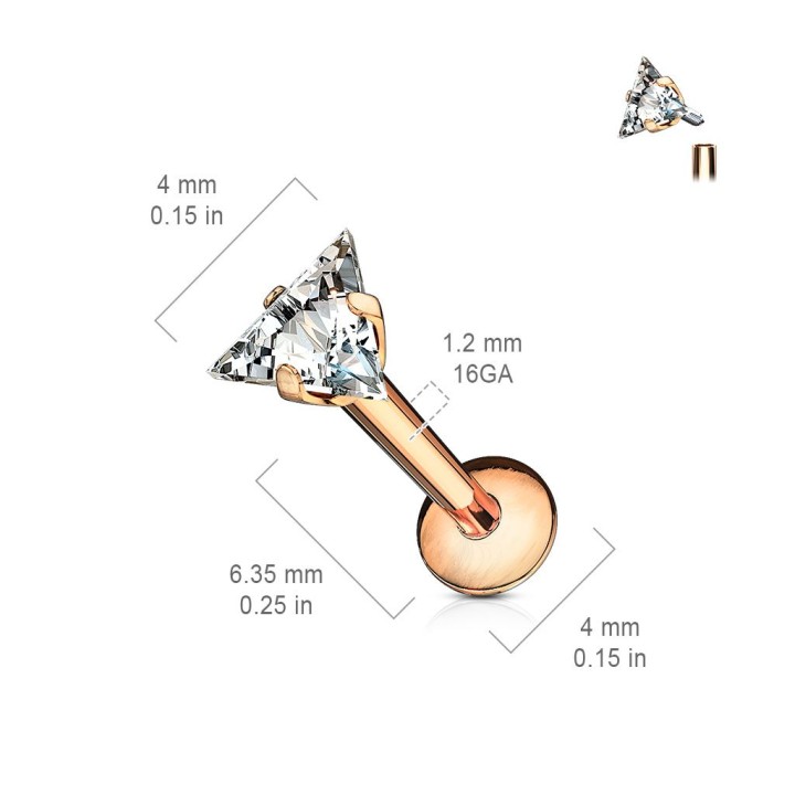 Piercing labret vissage interne rosé pierre triangle
