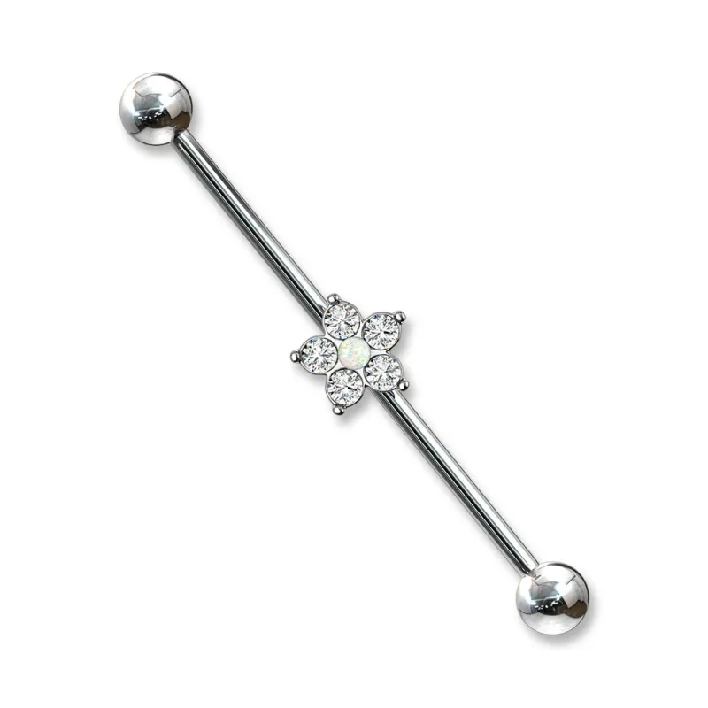 Piercing industriel fleur opaline blanche