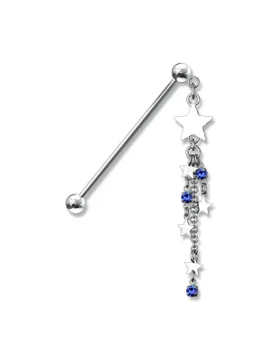 Piercing industriel pendentif chaines étoiles bleu