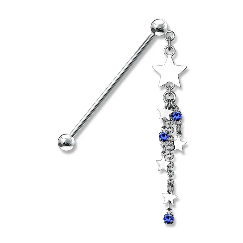 Piercing industriel pendentif chaines étoiles bleu