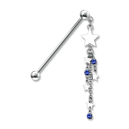 Piercing industriel pendentif chaines étoiles bleu