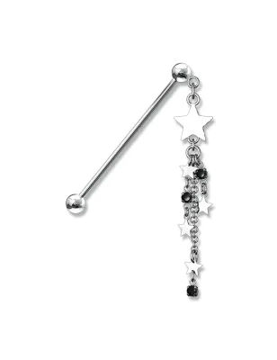Piercing industriel pendentif chaines étoiles noir