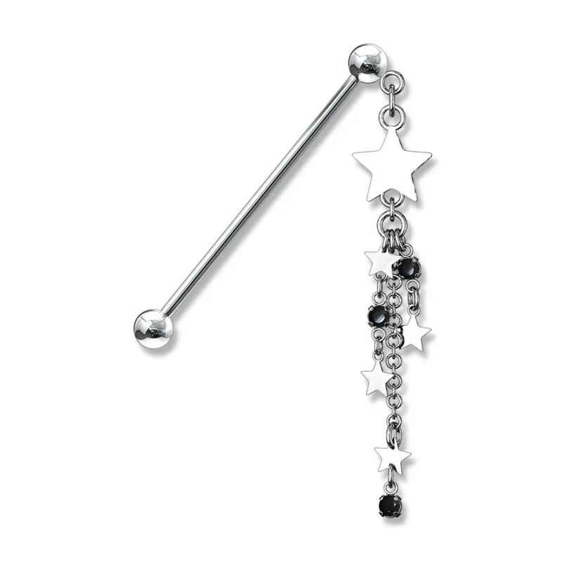 Piercing industriel pendentif chaines étoiles noir