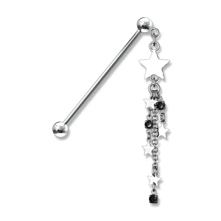 Piercing industriel pendentif chaines étoiles noir