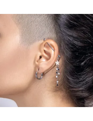 Piercing industriel pendentif chaines étoiles noir