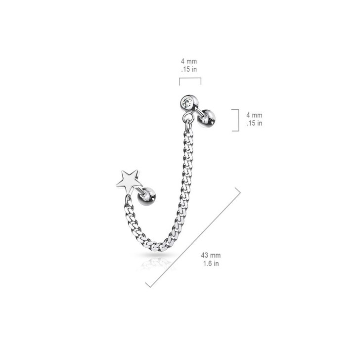 Double piercing cartilage oreille chaine étoile