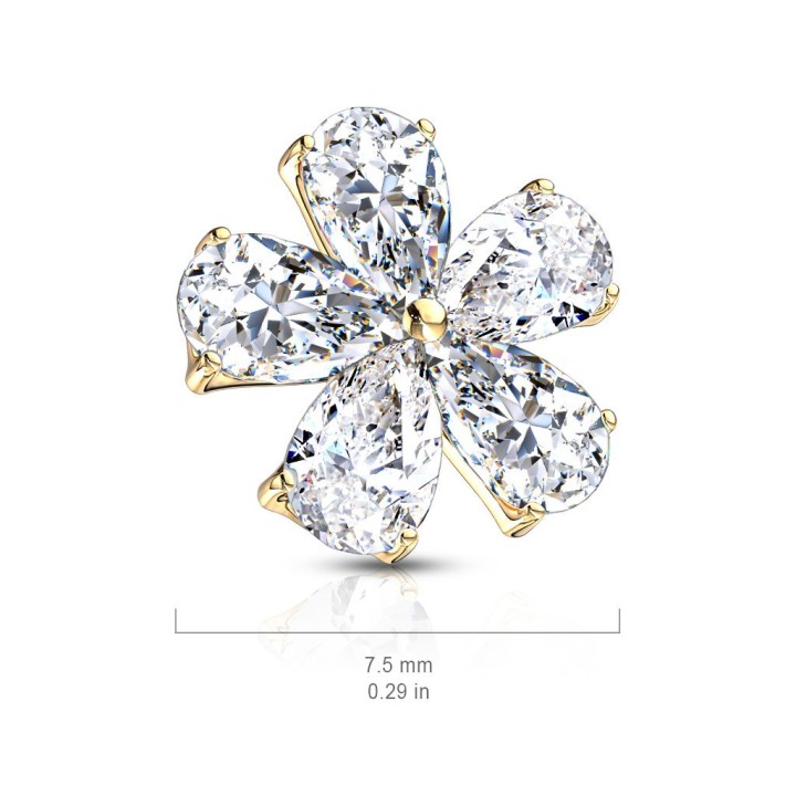 Piercing microdermal plaqué or fleur cinq pierre poire