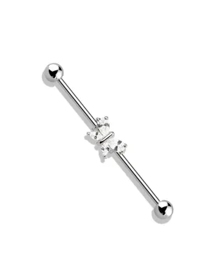 Piercing industriel oreille papillon 4 gemmes