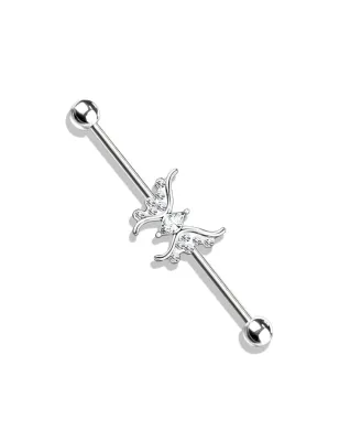 Piercing industriel oreille papillon marquise cristaux blancs