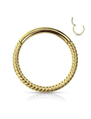 Piercing oreille anneau segment clipsable tressé acier chirurgical doré