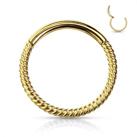 Piercing anneau segment clipsable tressé acier chirurgical doré