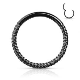Piercing anneau segment clipsable tressé acier chirurgical noir