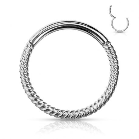 Piercing anneau segment clipsable tressé acier chirurgical argenté