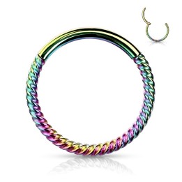 Piercing anneau segment clipsable tressé acier chirurgical doré