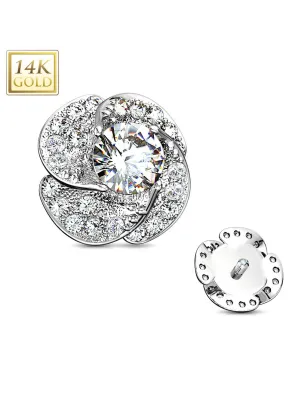 Piercing microdermal Or blanc 14 Carats fleur de rose