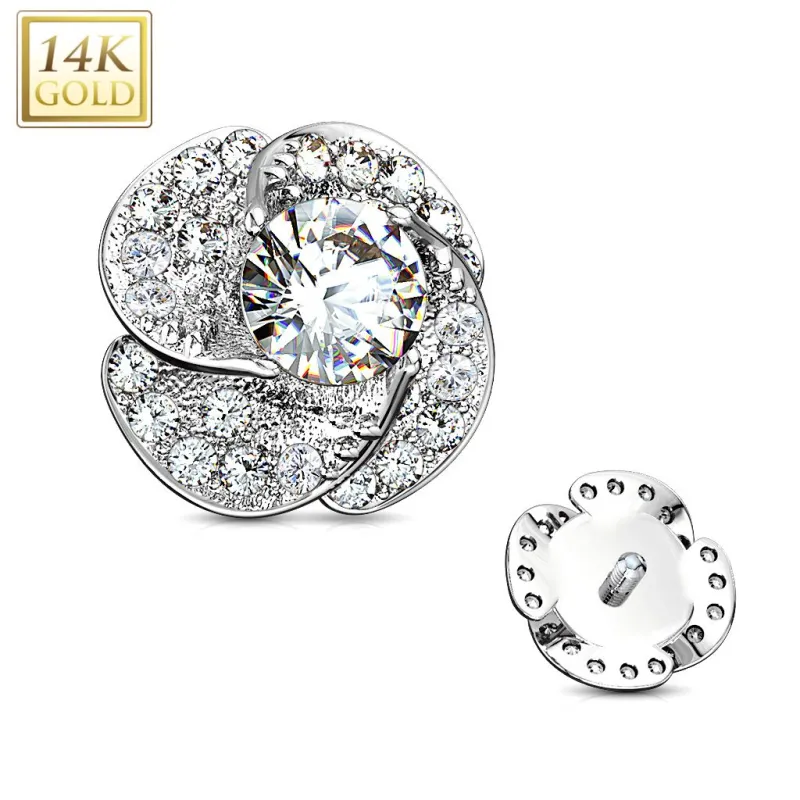 Piercing microdermal Or blanc 14 Carats fleur de rose