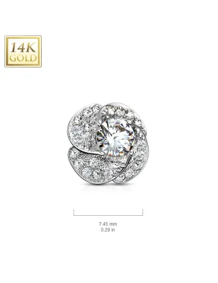 Piercing microdermal Or blanc 14 Carats fleur de rose