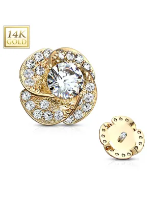 Piercing microdermal Or jaune 14 Carats fleur de rose