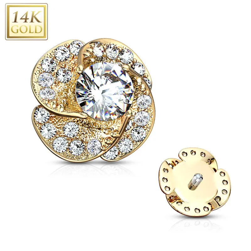 Piercing microdermal Or jaune 14 Carats fleur de rose