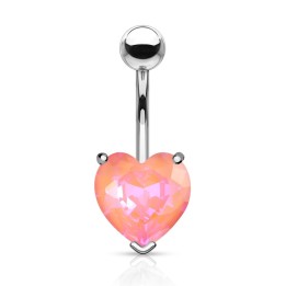 Piercing nombril coeur cristal aurore boréale rose