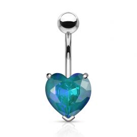 Piercing nombril coeur cristal aurore boréale turquoise