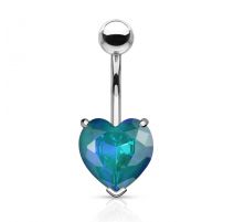 Piercing nombril coeur cristal aurore boréale turquoise