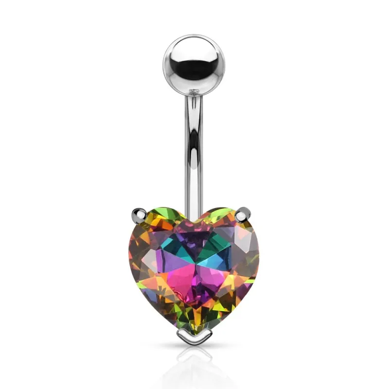 Piercing nombril coeur cristal aurore boréale multicolore