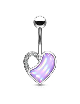 Piercing nombril coeur pierre lumineuse violette