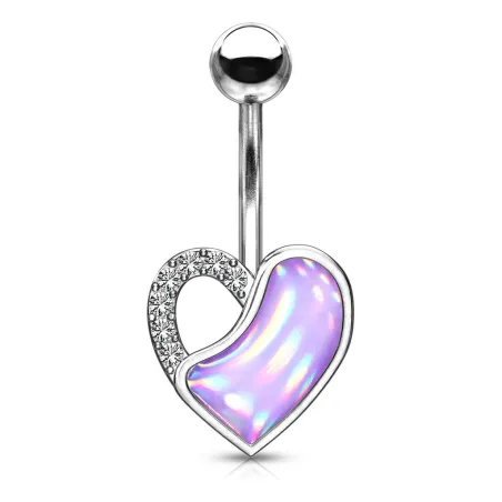 Piercing nombril coeur pierre lumineuse violette